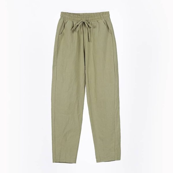 Women Linen Pants Casual Harem Pants Loose Nine Point Thin Feet Pants Elastic Waist SZ228 - Green