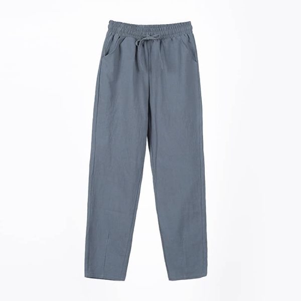 Women Linen Pants Casual Harem Pants Loose Nine Point Thin Feet Pants Elastic Waist SZ228 - Gray Blue