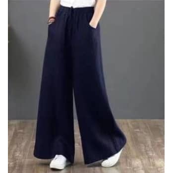 Linen Loose Large Size Wide Leg Pants High Waist Pants Straight Leg Pants Linen Women's Pants SZ131 - Navy