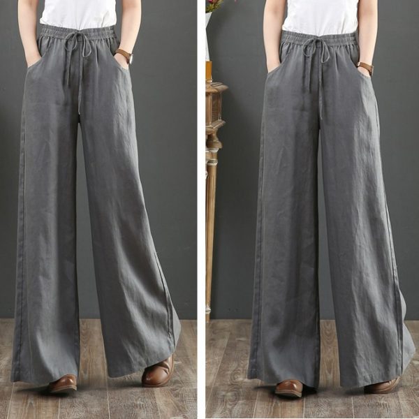 Linen Loose Large Size Wide Leg Pants High Waist Pants Straight Leg Pants Linen Women's Pants SZ131 - Gray