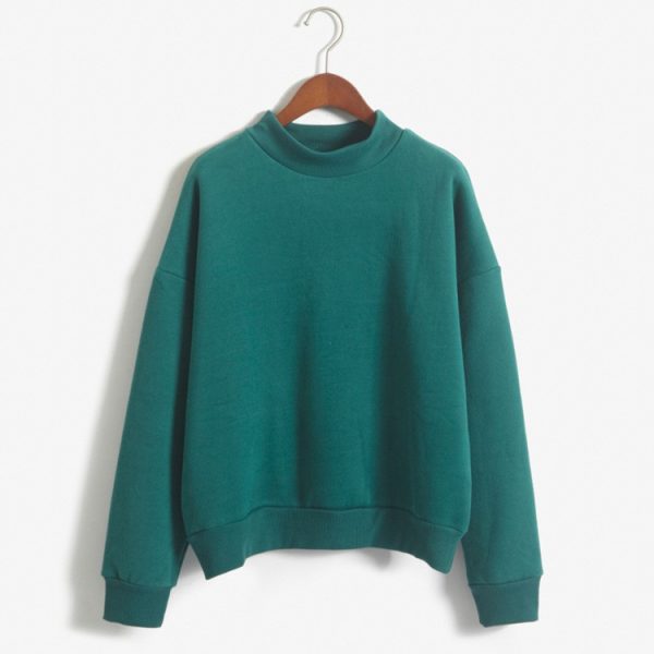 Women's Casual Hoodie Plain Long Sleeve Pullover Sweater Loose Tops SZ098 - Green