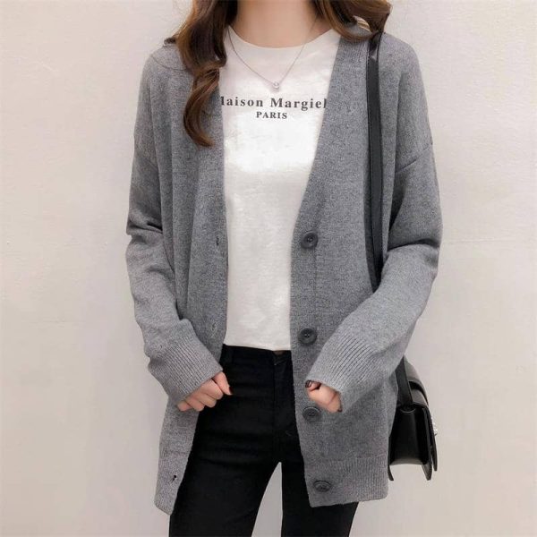 Korean Knitted Cardigan New Casual Loose Long sleeve Sweater Women Outerwear SZ262 - Gray