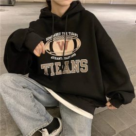 Women Hoodie SweaterShirt Korean Loose Lazy Letter Printing Hooded Jacket Thin student Sweater SZ243 - Black