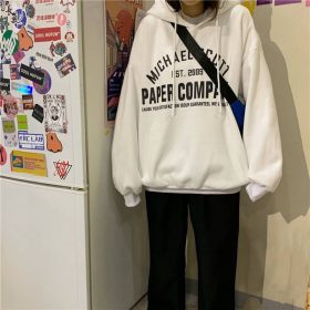 Oversized Hoodie Sweater Ulzzang English Letter Printed Hooded Sweatshirt Couple Wear Sportswear SZ249 - White
