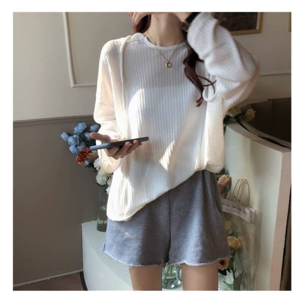 Korean Style Loose Harajuku Style Thin Hooded Pullover Sweater Women Long Sleeve Sweatshirt SZ193 - White