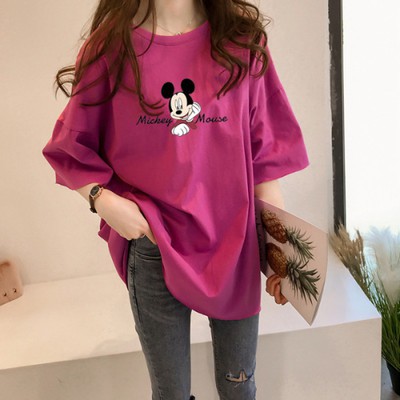 Women Blouse T Shirt Summer Mickey Printed Short Sleeve T Shirt Student Loose Summer Tops Women Shirt SZ115 - #1931 Rose Red