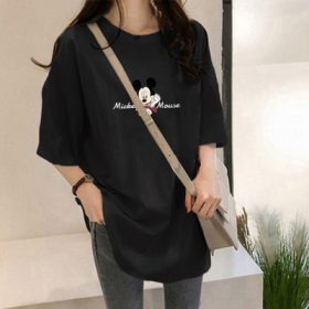 Women Blouse T Shirt Summer Mickey Printed Short Sleeve T Shirt Student Loose Summer Tops Women Shirt SZ115 - #1931 Black