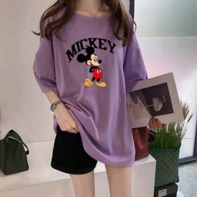 Women Blouse T Shirt Summer Mickey Printed Short Sleeve T Shirt Student Loose Summer Tops Women Shirt SZ115 - #1930 Purple