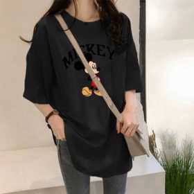 Women Blouse T Shirt Summer Mickey Printed Short Sleeve T Shirt Student Loose Summer Tops Women Shirt SZ115 - #1930 Black