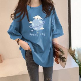 Korean Summer Large Size Cartoon Prints Short Sleeved T Shirt Tops SZ198 SZ199 - Globe Blue