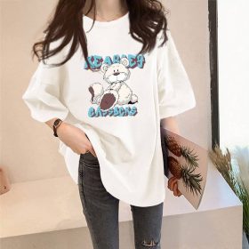Korean Summer Large Size Cartoon Prints Short Sleeved T Shirt Tops SZ198 SZ199 - Bear White