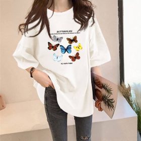 Korean Summer Large Size Cartoon Prints Short Sleeved T Shirt Tops SZ198 SZ199 - Butterfly White