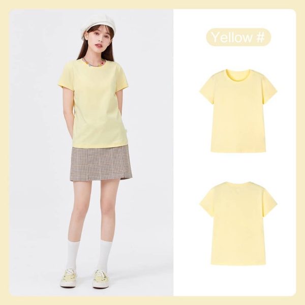 Women T-shirt Short-sleeved Crew neck T-shirt female summer new slim cotton t-shirt wild bottoming shirt SZ024 - Light Yellow
