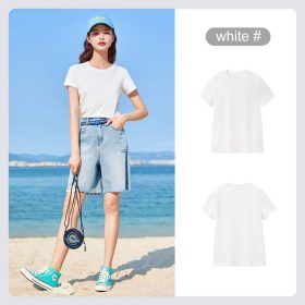 Women T-shirt Short-sleeved Crew neck T-shirt female summer new slim cotton t-shirt wild bottoming shirt SZ024 - White