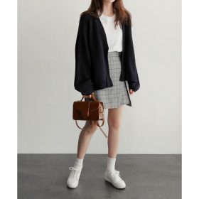 Korean Knitted Cardigan Loose Long sleeve Women Outerwear SZ184 - Black - Image 4