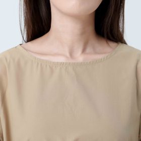 Women Round Neck Belted Solid Color Long Sleeve Long Dress SZ223 - Khaki - Image 3