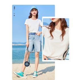 Women T-shirt Short-sleeved Crew neck T-shirt female summer new slim cotton t-shirt wild bottoming shirt SZ024 - White - Image 2