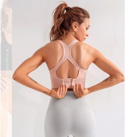 New Row Buckle Back Adjustable Ms. Sports Bra Quick-Drying Shockproof Yoga Running Fitness Bra SZ096 - Pink - Image 3