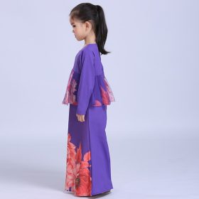 Muslim dress Baby Girls Dress Long Sleeves Dresses Festival Party Kids Dress purple Printed Princess Dress 19B675 - Image 7