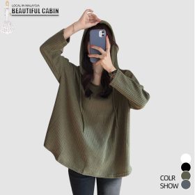 Korean Style Loose Harajuku Style Thin Hooded Pullover Sweater Women Long Sleeve Sweatshirt SZ193 - Green - Image 4