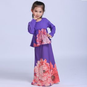 Muslim dress Baby Girls Dress Long Sleeves Dresses Festival Party Kids Dress purple Printed Princess Dress 19B675 - Image 8