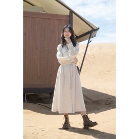 Women Long Dress Max Dress With Waist Tie Round Neck Long Sleeve Bottoming Dress Women SZ246 - White - Image 4