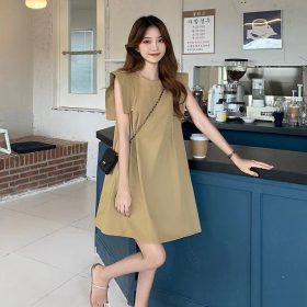 New Women Dress Solid Color Temperament Sleeveless A Line Skirt INS Light Cooked Style Skirt Ladies Dresses SZ194 - Khaki - Image 3