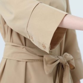 Women Round Neck Belted Solid Color Long Sleeve Long Dress SZ223 - Khaki - Image 6