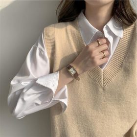 Women Knit Vest Knitted Vest Sleeveless Knitwear Soft Comfy Vest Sweater High Quality SZ211 - Khaki - Image 5