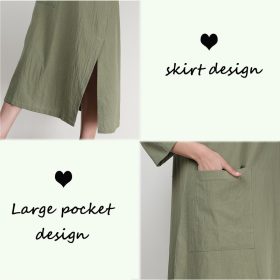 Women Loose Solid Color Long Sleeve Long Dress Muslim Max Dress Casual Dress SZ001 - Khaki - Image 4