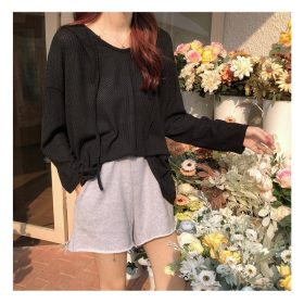 Korean Style Loose Harajuku Style Thin Hooded Pullover Sweater Women Long Sleeve Sweatshirt SZ193 - Black - Image 3