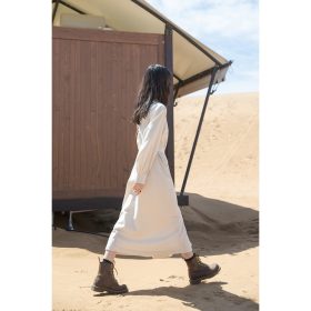 Women Long Dress Max Dress With Waist Tie Round Neck Long Sleeve Bottoming Dress Women SZ246 - White - Image 3