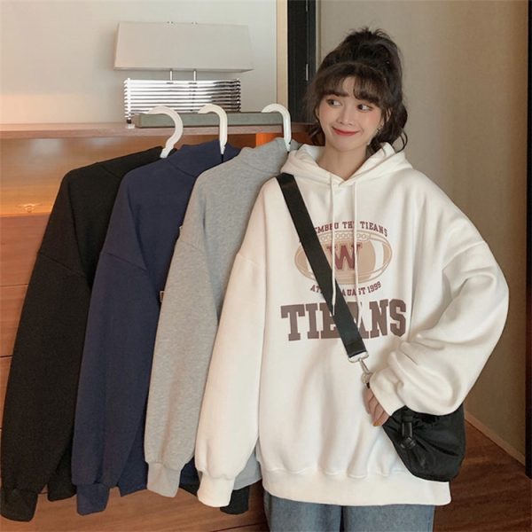 Women Hoodie SweaterShirt Korean Loose Lazy Letter Printing Hooded Jacket Thin student Sweater SZ243 - White