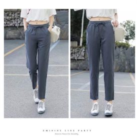 Women Linen Pants Casual Harem Pants Loose Nine Point Thin Feet Pants Elastic Waist SZ228 - Gray Blue - Image 9