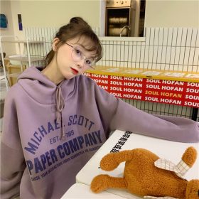 Oversized Hoodie Sweater Ulzzang English Letter Printed Hooded Sweatshirt Couple Wear Sportswear SZ249 - Purple - Image 3