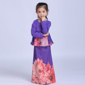 Muslim dress Baby Girls Dress Long Sleeves Dresses Festival Party Kids Dress purple Printed Princess Dress 19B675 - Image 9