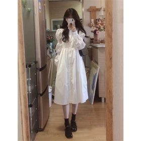 Long Sleeve Dress Design Sense A-line Shirt Long Dress White Maxi Dress SZ282 - Image 7
