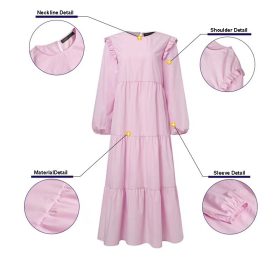 Women Long Sleeve Ruffled Casual Tiered Layered Muslim Long Dress Maxi Dress SZ143 - Pink - Image 4