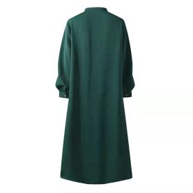 Women Lantern Sleeve Buttons Muslim Loose Casual Maxi Dress SZ219 - Dark Green - Image 3