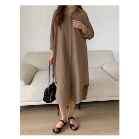 Korean Lazy Simple Basic Comfortable Long Shirt Windbreaker Jacket Shirt Women Outwear SZ213 - Coffee - Image 3