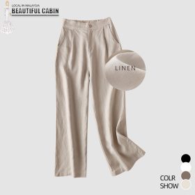 Women Linen Wide Leg Pants Thin Casual Pants OL Trouse Women Loose Pants Nine Point Pants Ladies Office Wear SZ136 - White - Image 3