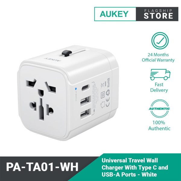 AUKEY PA-TA01 Universal Travel Adapter With USB-C and USB-A Ports - White