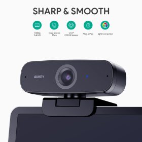 AUKEY PC-W3 Impression 1080p Webcam Live Streaming Camera with Stereo Microphone - Black - Image 3