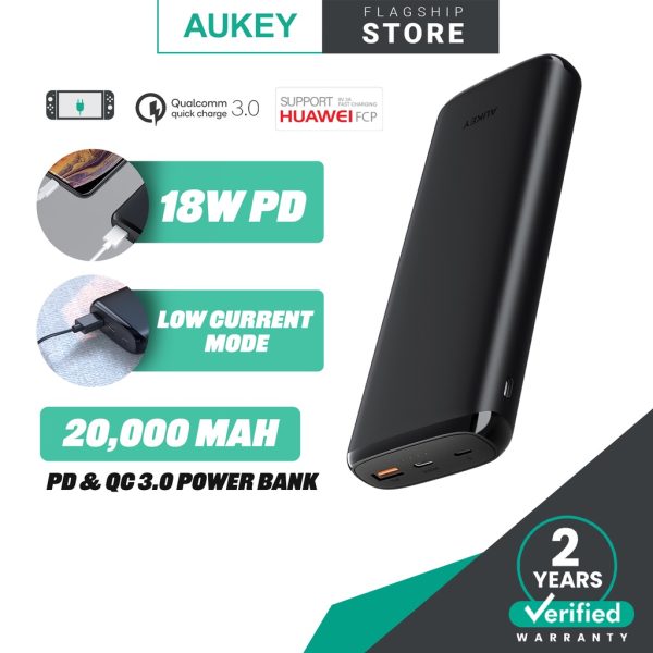 AUKEY PB-Y23 18W Power Delivery 3.0 USB C 20000mAh Power Bank With Quick Charge 3.0 - Black