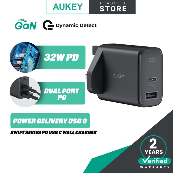 AUKEY PA-F3S 32W Swift Series PD USB C Wall Charger - Black