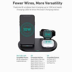 AUKEY LC-A3 3 in 1 AirCore Wireless Charging Station Stand with Airpod Apple Watch Charging Dock Fast Charger - Black - Image 4