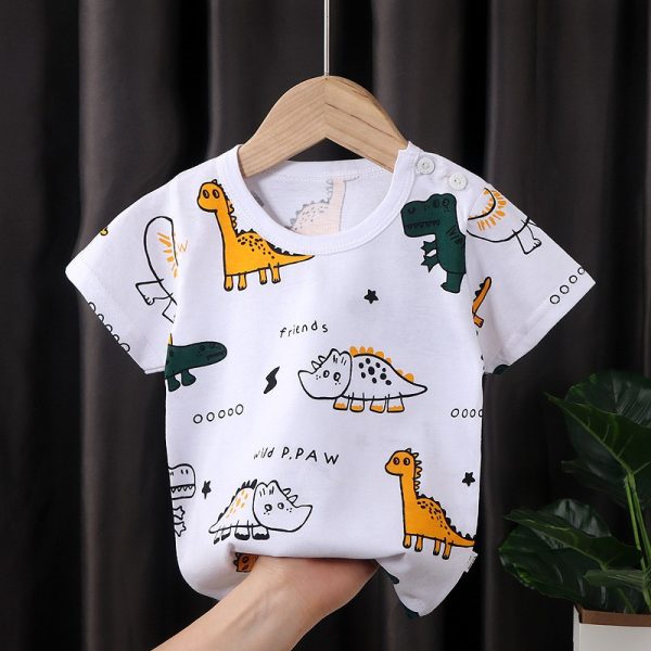 (Ready stock) Dinosaur Baby Boy / Girl Kid Cotton T-shirt for New born to 7 Years old - White
