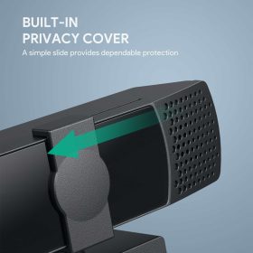 AUKEY PC-LM7 Webcam With Privacy Cover 1080P Full HD With Dual Noise-Reducing Mic For Online Meeting & Streaming - Black - Image 4