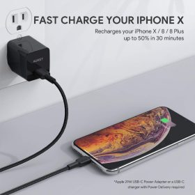 AUKEY CB-CL1 MFI Braided Nylon USB C To Lightning Cable Fast Charge iPhone 12/11/XR/X/8/8 Plus - Black - Image 4