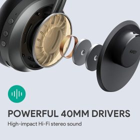 AUKEY EP-B52 V2 On-Ear Wireless Bluetooth 5 Hi-Fi stereo Headphones with 25 Hour Battery | Deep Bass | 40mm Driver - Black - Image 5